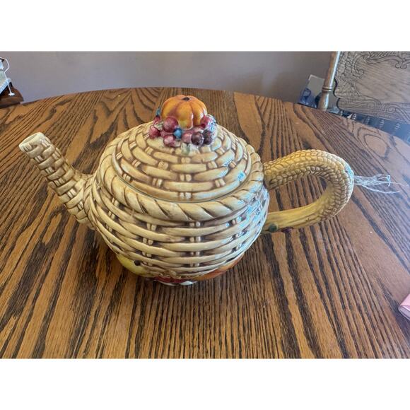 Vanson Basketweave Fall Harvest Ceramic Teapot - Picture 6 of 6